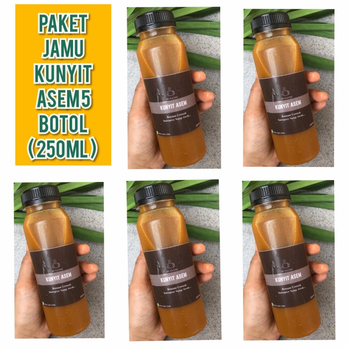 

Jamu kunyit asem segar 250ml paket 5 botol /Jamu Bu Ratini - SUGAR NORMAL (BERKUALITAS)