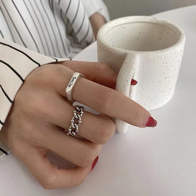 IFYOU 2pcs / set Cincin Jari Desain Smile Cutout Warna Silver Gaya Korea Untuk Wanita