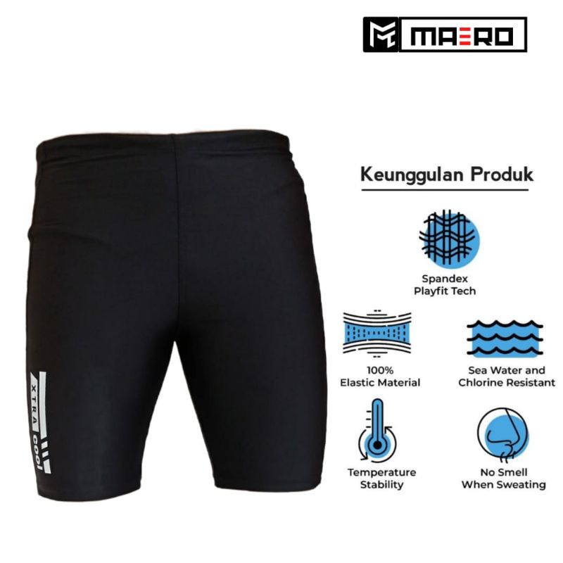 CELANA RENANG PRIA DEWASA UNISEX  XTRA COOL SHORT HITAM POLOS SIZE NORMAL DAN JUMBO