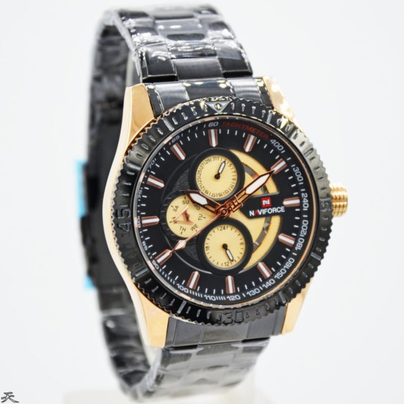 Jam Tangan Pria Cowok Cowo Naviforce NF 9140 Original Analog Rantai Sport Anti Air Stainless Steel