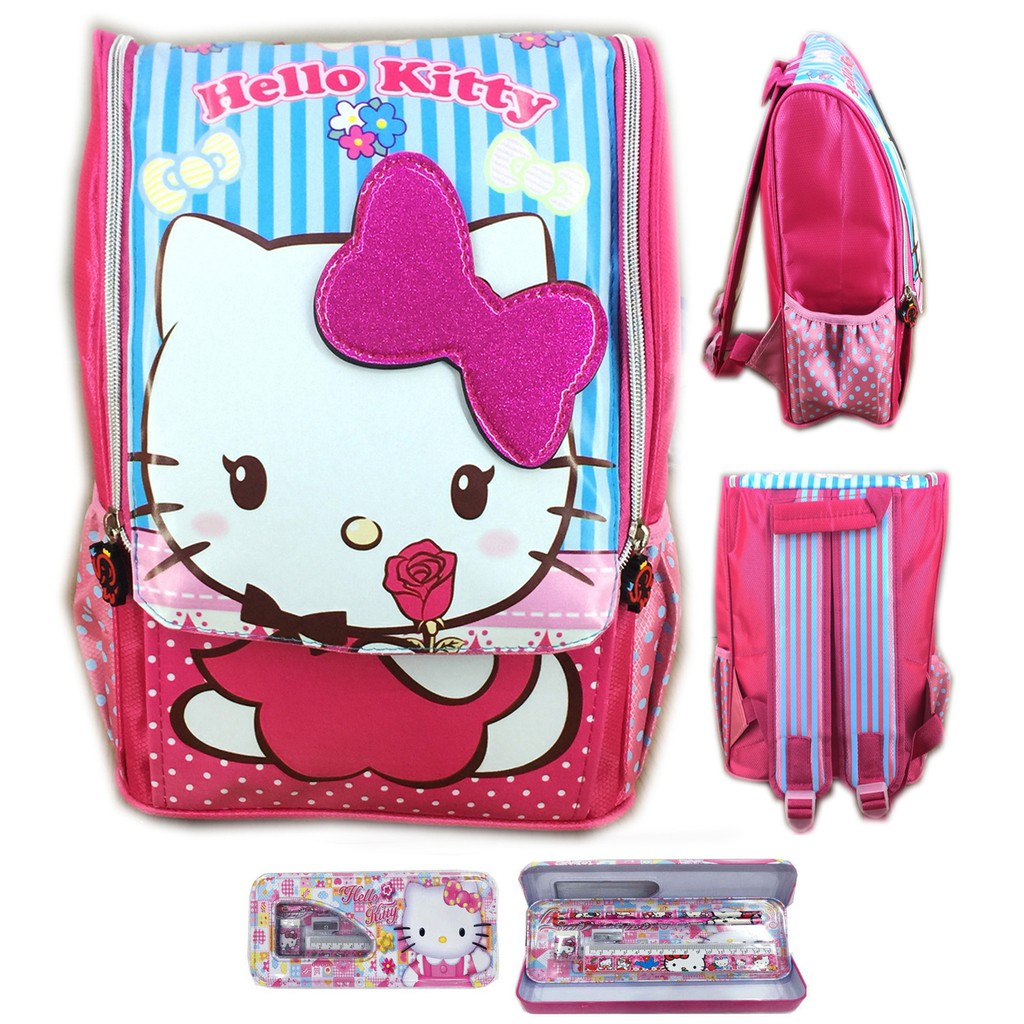 Tas Ransel Sekolah Anak TK Jepang Hello Kitty Ribbon 3D Timbul S