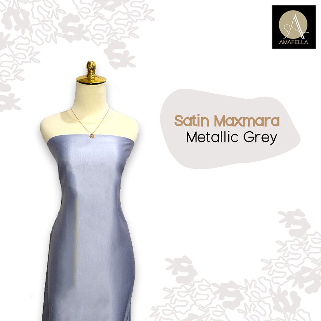 1/2 meter Kain Satin Maxmara / Velvet Premium Metallic Grey