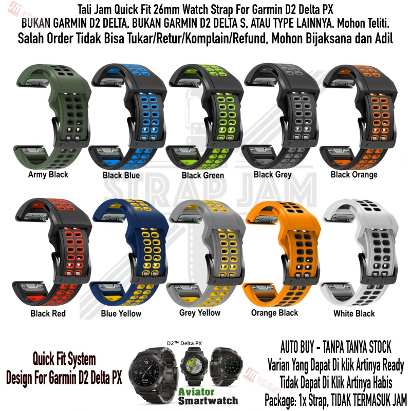 TRD Strap Garmin D2 Delta PX 51mm - Tali Jam Pria Quick Fit 26mm Silikon Rubber Sporty