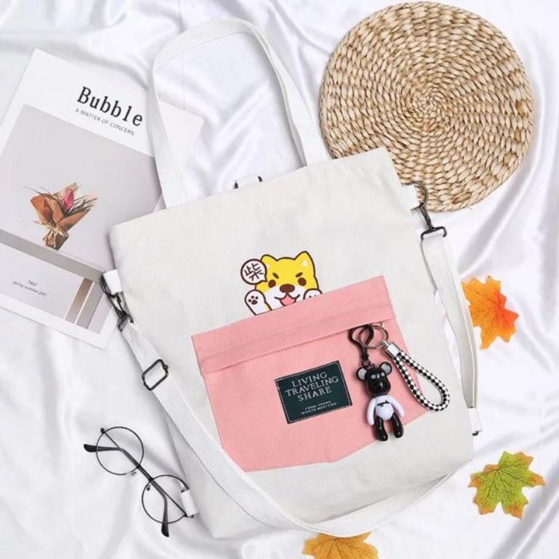 Totebag Motif Anjing Gukguk Terlaris Fashion Korea (Bisa Totebag Bisa Selempang)