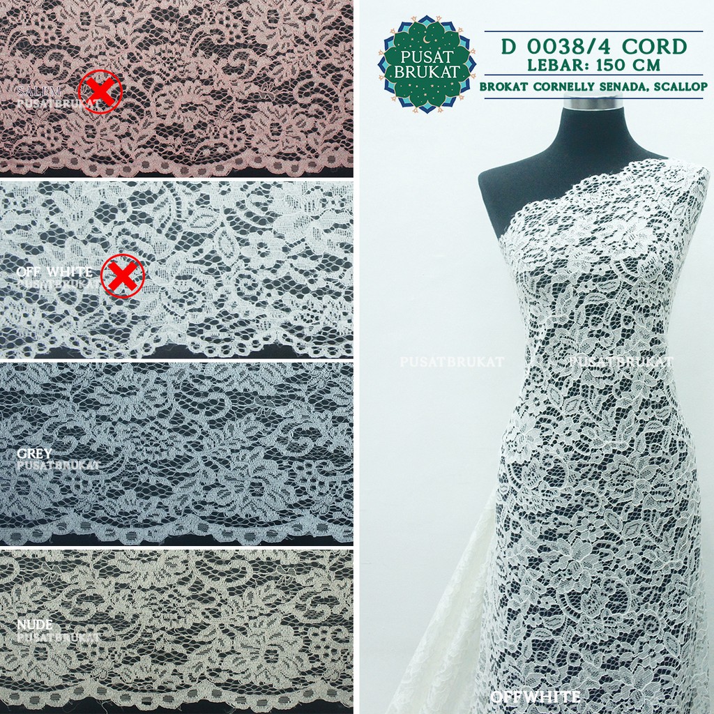 KAIN BROKAT CORNELI / BAHAN BROKAT CORNELLY SENADA, SCALLOP  - D 0038 CORD - [harga per 0.5m]