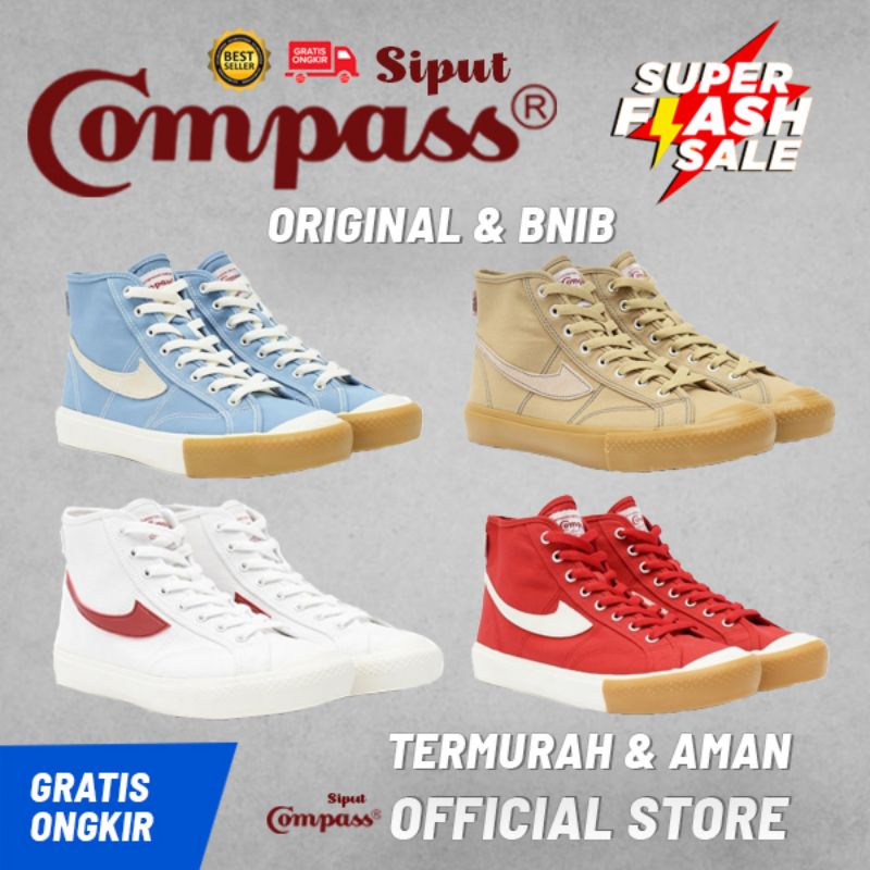 Sepatu Compass Gazelle High Cappucino, White Red, Blue Sky & Red Gum