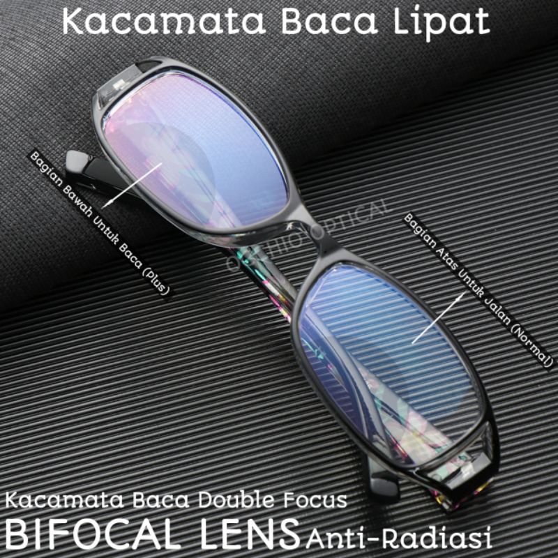 Kacamata Baca Dan Jalan Double Focus Anti Radiasi Wanita | Frame Kacamata Lipat Jarak Jauh dan Jarak