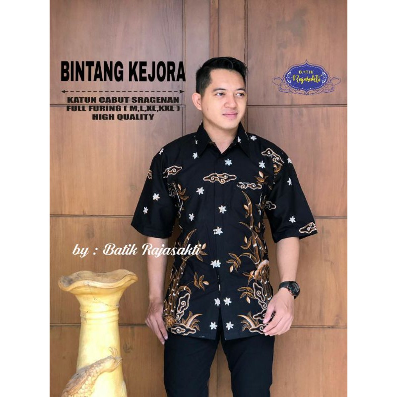 Hem Batik Lengan Pendek Pria Batik Pria Hitam Lengan Pendek BINTANG KEJORA