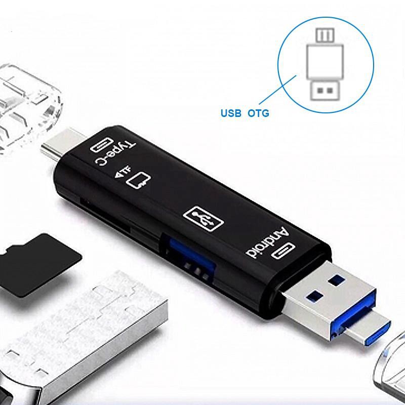 OTG 5 In 1 USB 2.0 Type C Micro USB OTG HUB Micro SD/TF Memory Card Reader Multifunction Convert CR-5in1 - ACS