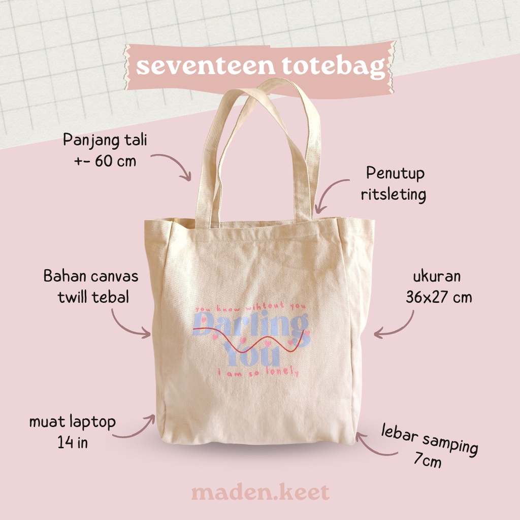 Seventeen Totebag Canvas Twill Tebal / Ada ritsleting