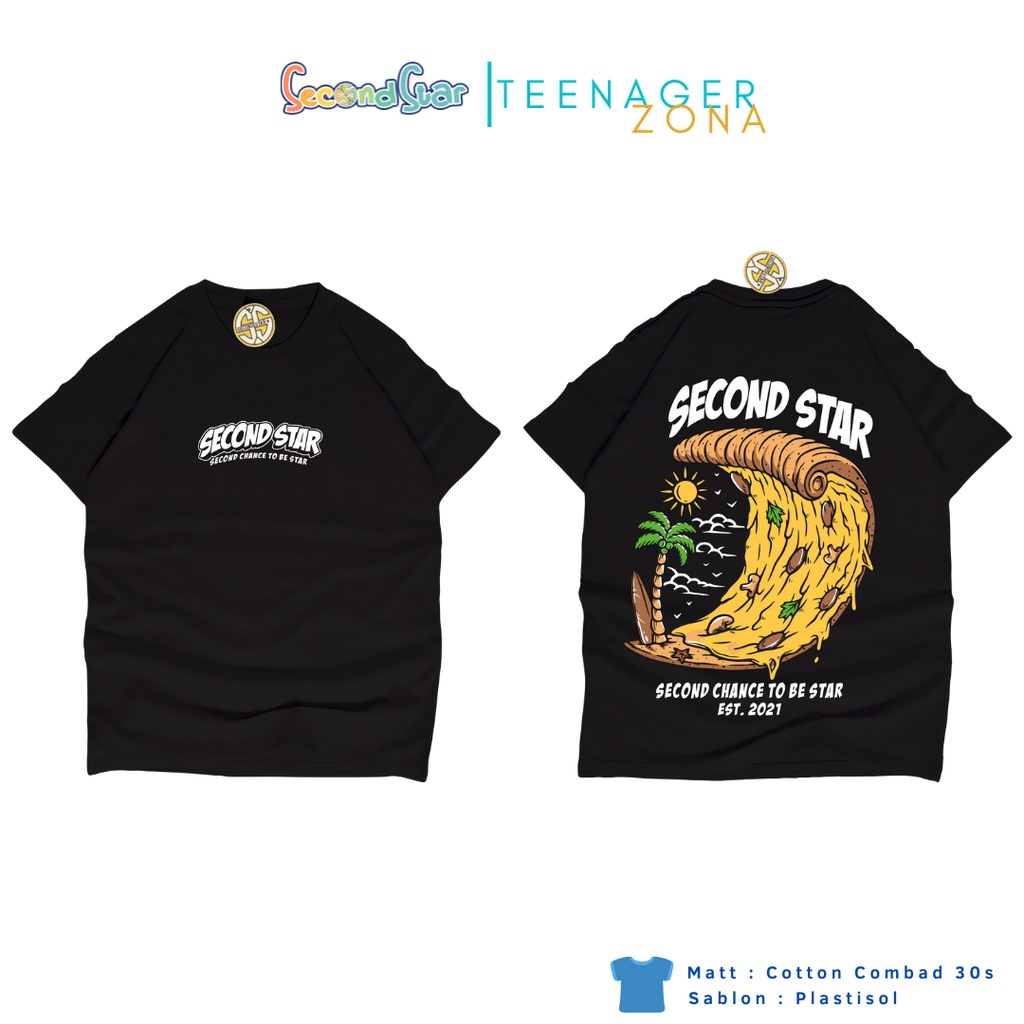 Second star kaos anak remaja laki laki perempuan unisex kaos oblong usia 9 - 15 tahun warna hitam