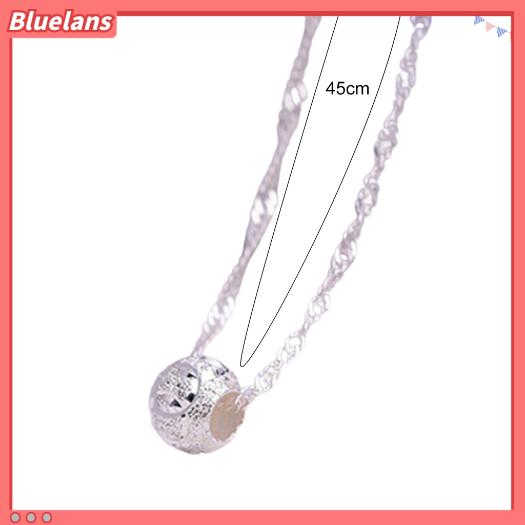 Bluelans Kalung Rantai Liontin Manik-Manik Gelombang Air Bahan Stainless Steel Warna Silver Untuk Wanita