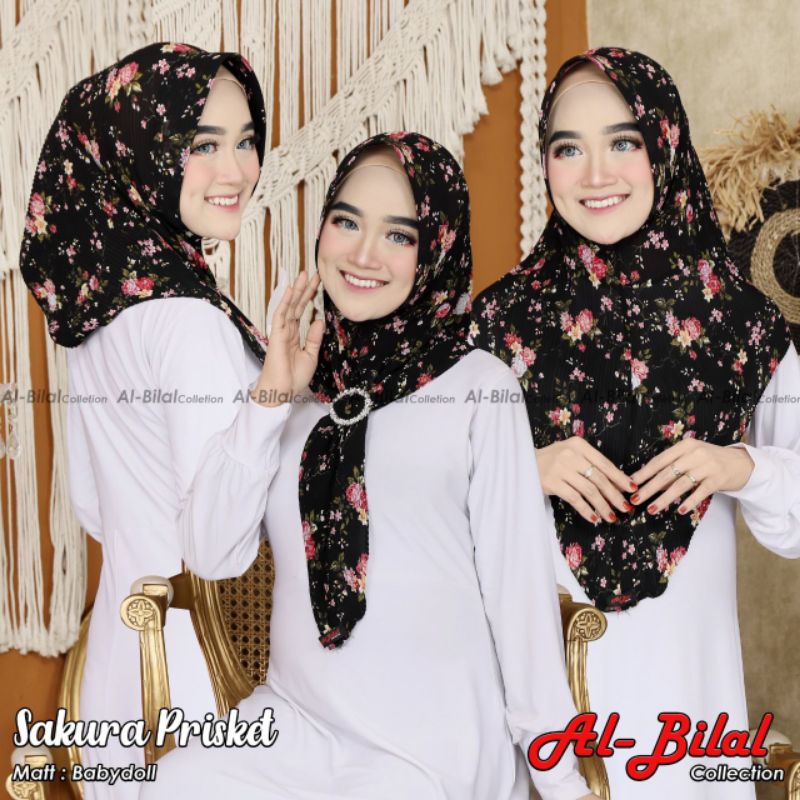 Jilbab Hijab Kerudung Instant Bergo Oval Hoodie Gesper Ped Prisket Plisket Original Albilal