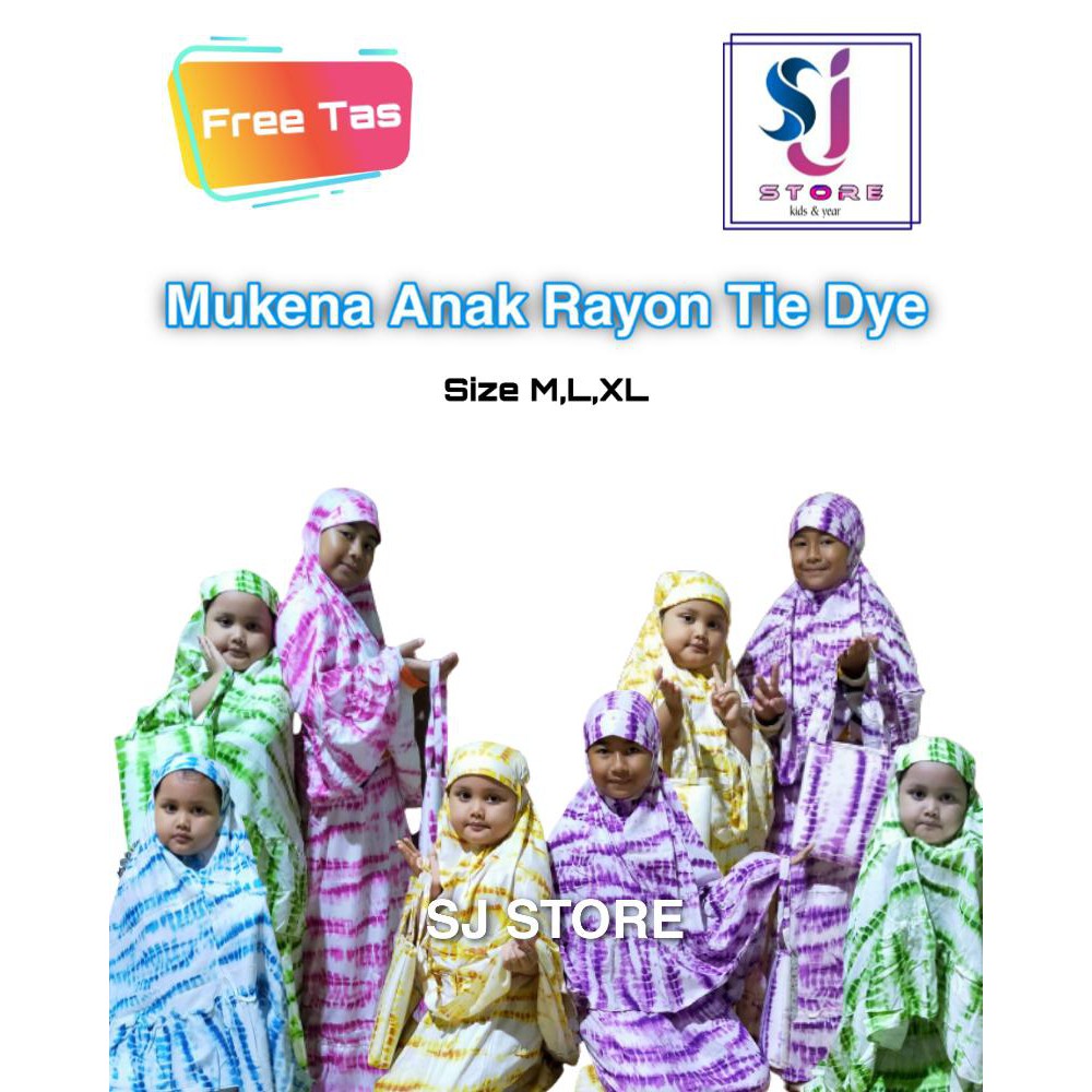 Mukenah Anak Perempuan / Mukena Anak Terbaru Rayon Tie Dye Fre Tas 1 - 10 Tahun