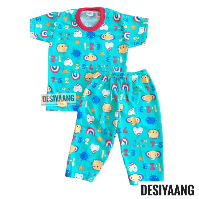 Piyama Bayi Qkids Size Xs usia 1 tahun lengan lengan pendek celana panjang bahan libby