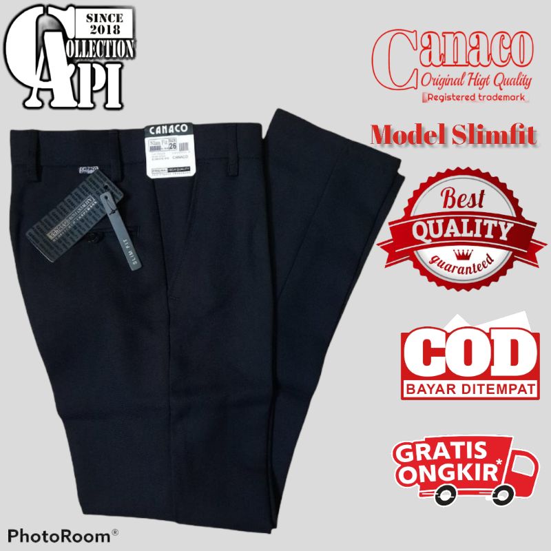 CELANA BAHAN FORMAL ANAK TANGGUNG / SLIMFIT / HITAM / PANJANG / TEBAL