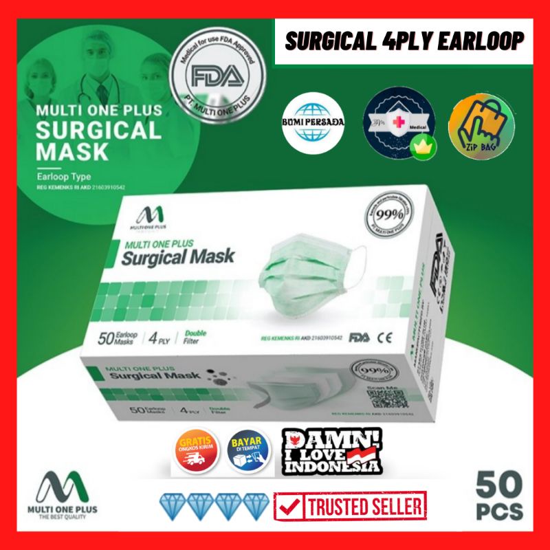 Masker Multi One Plus 4ply Earloop Medis surgical mask kemenkes isi 50pcs