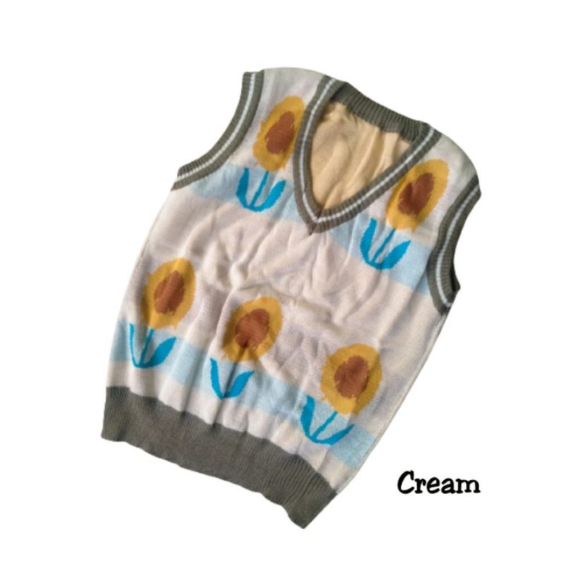 SUNFLOWER VEST ROMPI RAJUT RETRO VNECK BUNGA ALA KOREA