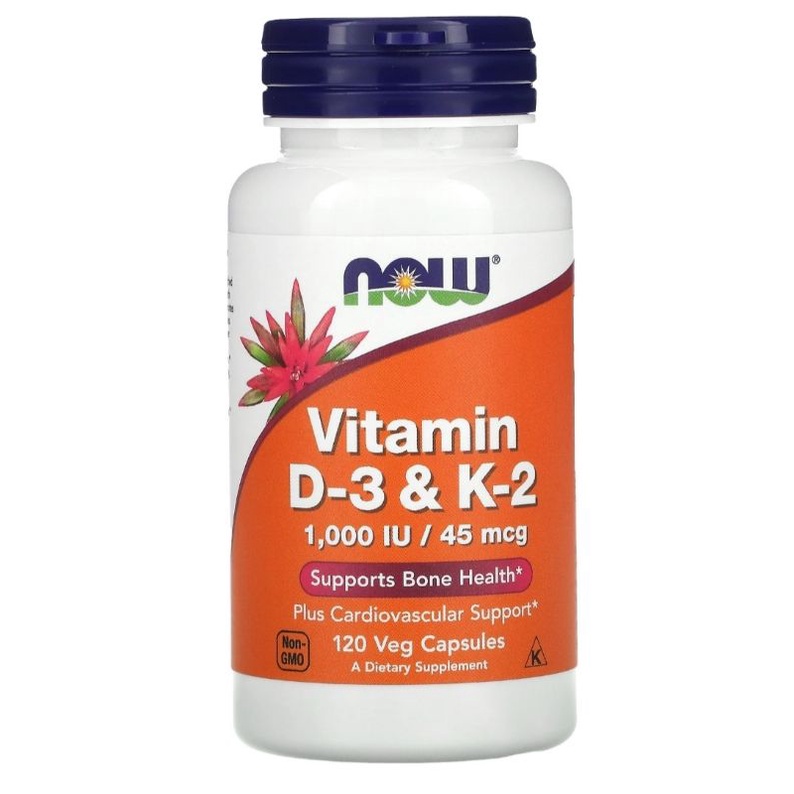 Now Foods Vitamin D-3 & K-2, 120 Veg Capsules (D3 K2/ D3K2)