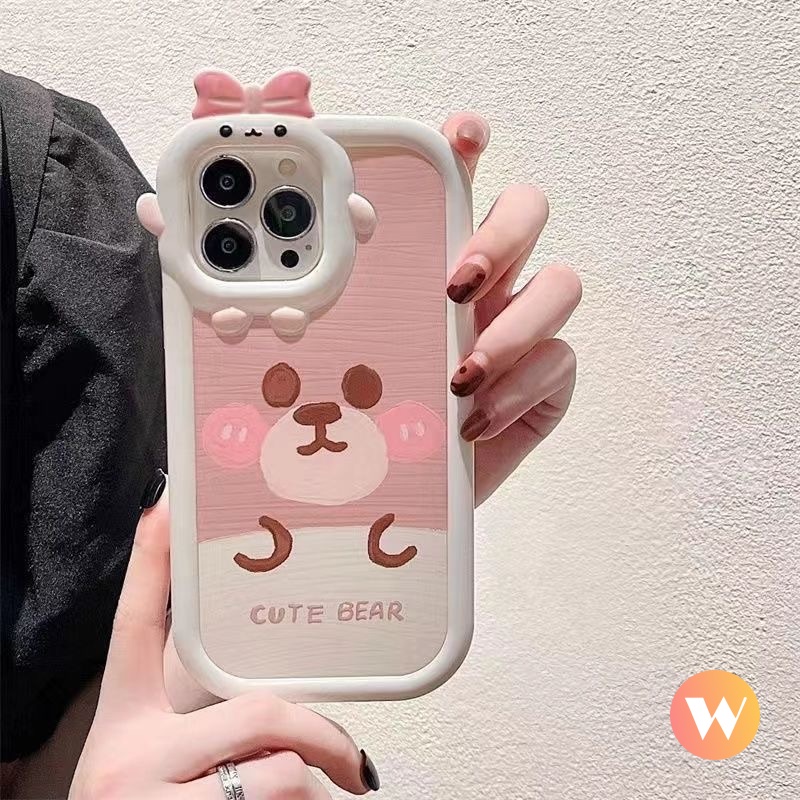 Soft Case TPU Motif Kartun Beruang 3D Untuk iPhone 11 14 13 12 Pro MAX 6 6S 7 8 14 Plus XR X XS MAX SE 2020