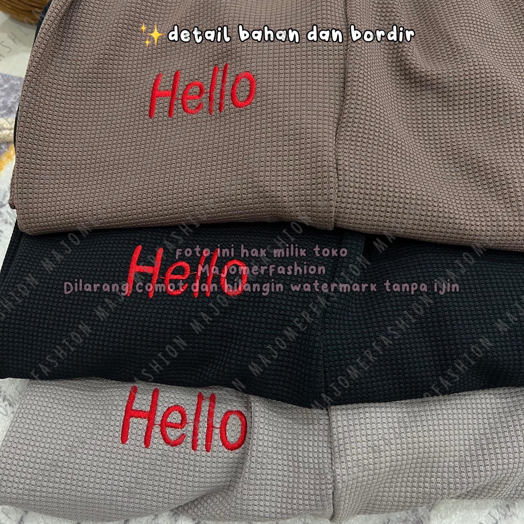 MAJOMER ® | HELLO WAFFLE PANTS - CELANA KULOT WAFFLE BORDIR