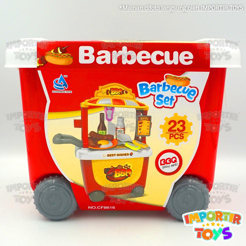 MAINAN ANAK BARBEKYU TROLI + AKSESORIS (PIRING,SENDOK,BOTOL SAUS BBQ) IMPORT QUALITY