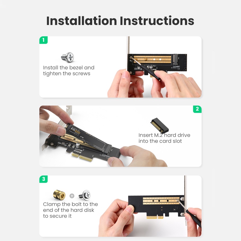 Ugreen Adapter PCIE Ke M2 NVMe M.2 PCI Express 32Gbps PCI-E Card x4 / 8 / 16 M &amp; B Key Tambahan Untuk Komputer