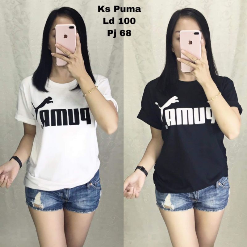 BAJU KAOS WANITA CEWEK MOTIF TERBARU PUMA BLACK WHITE