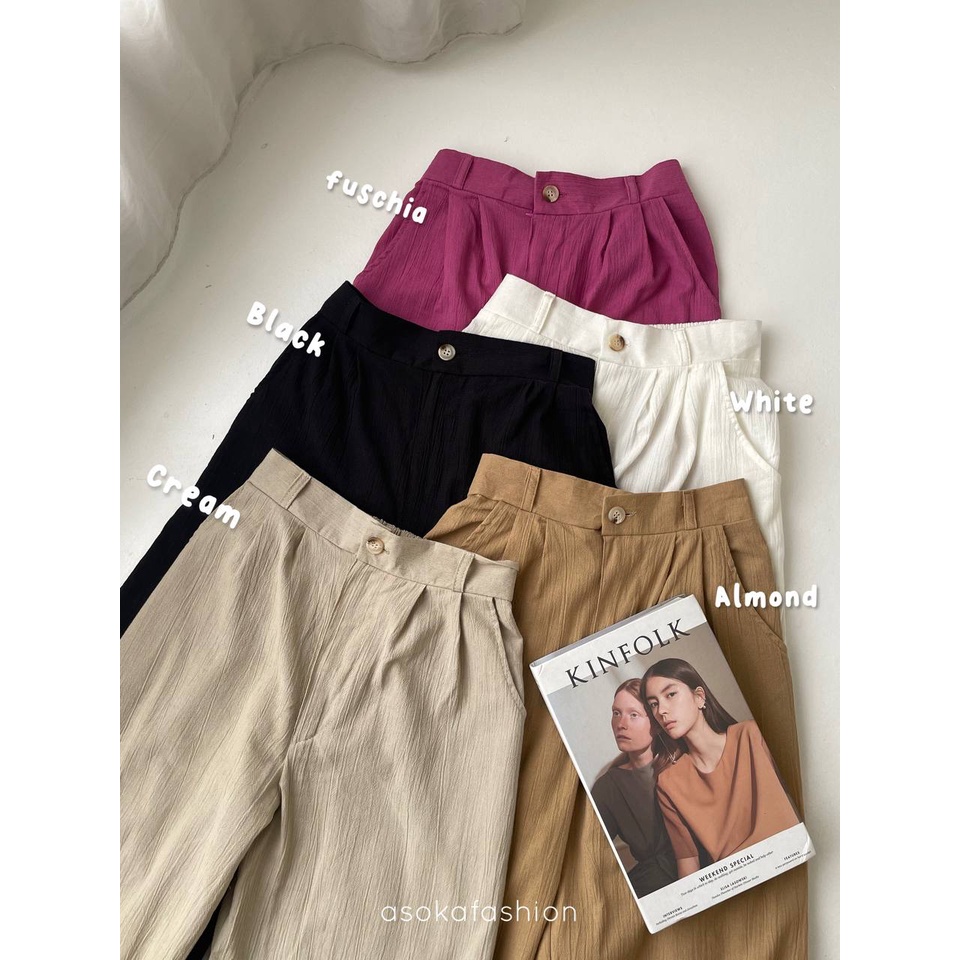 ASOKA Beatrix Pants 1103 - Celana Kulot Linen Crinckle Highwaist I Celana Basic Wanita I Cullote Highwaist