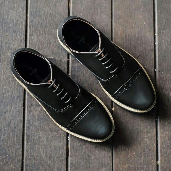 Sepatu Pantofel Klasik Kulit Pria/Cowok/Men Lokal Original Footwear | Oxford Black | FORIND x FSTP