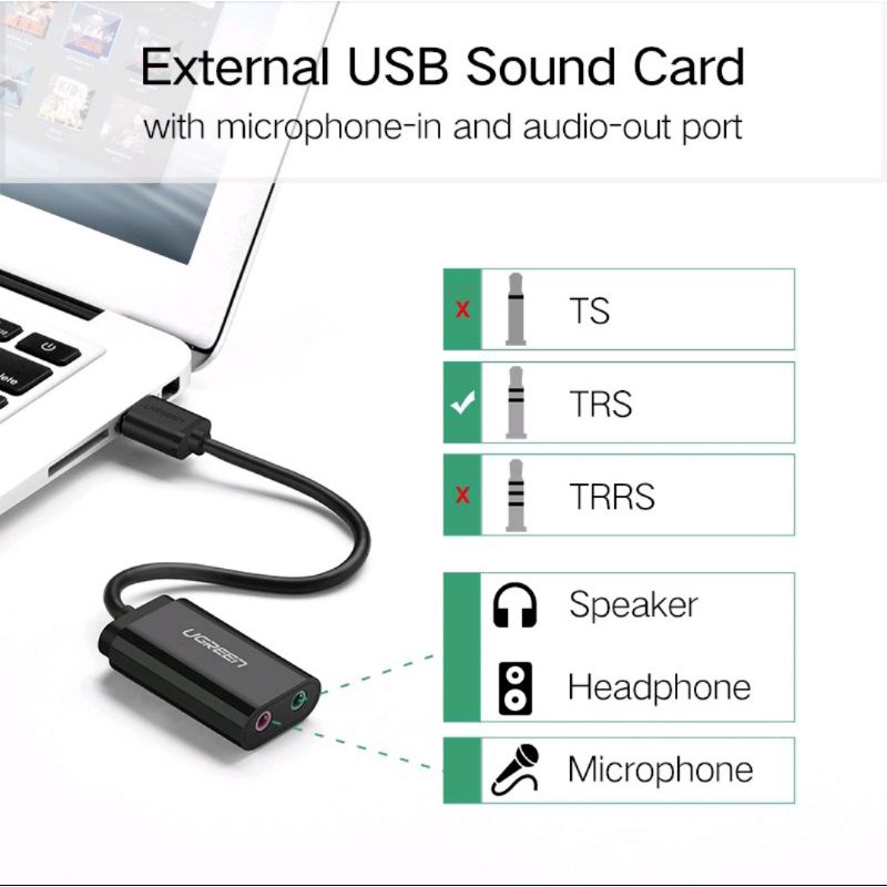 Ugreen Adapter Soundcard External usb 2.0 Converter Usb to Aux 3.5 mm