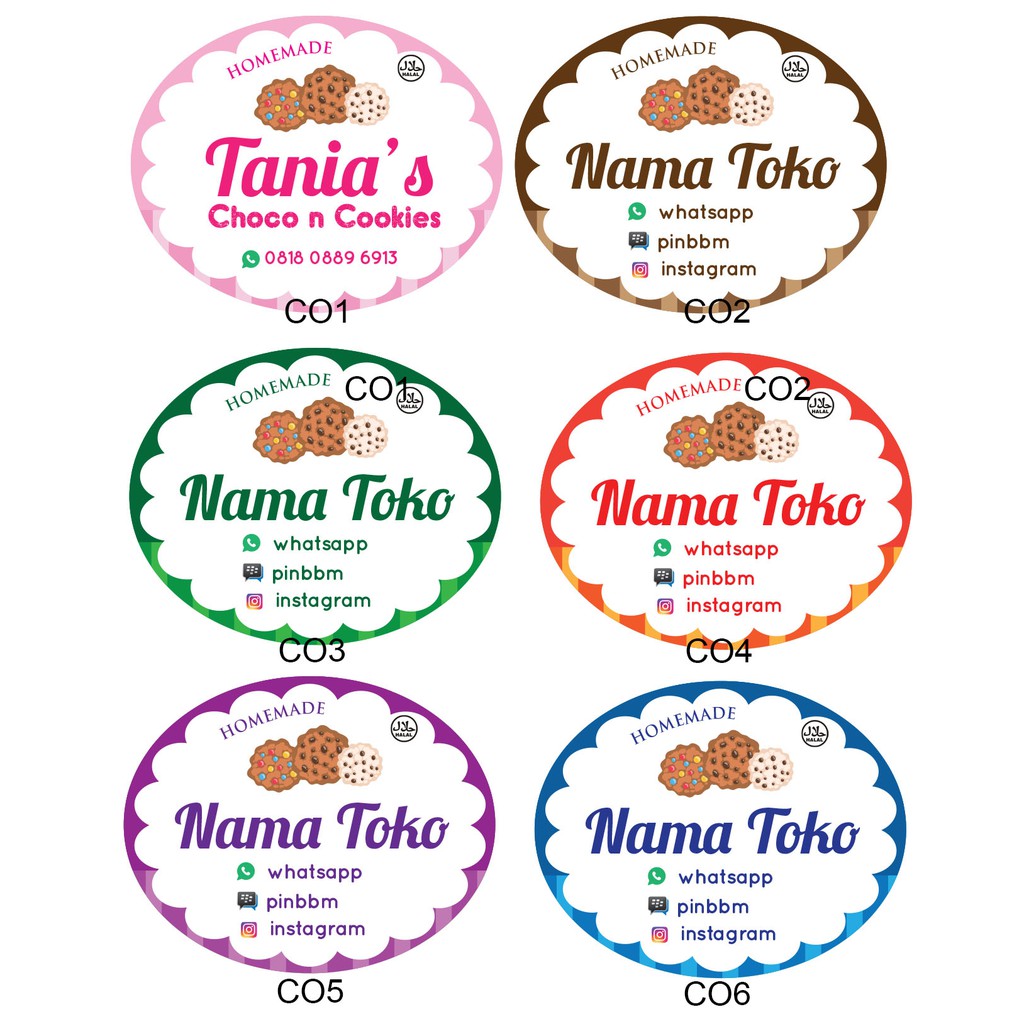 Sticker / stiker label nama toko produk cookies / makanan