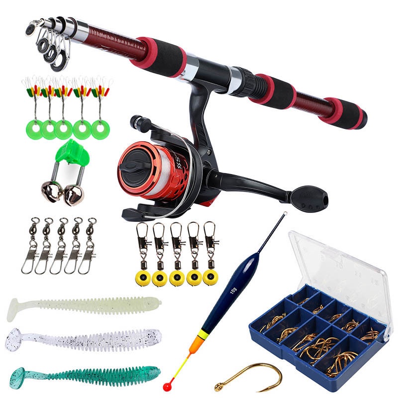 Sougayilang 1.8M 6 Bagian Spinning Fishing Rod Reel Set Fiber Glass Telescopic untuk Air Tawar Anak-anak Fishing pancingan set lengkap