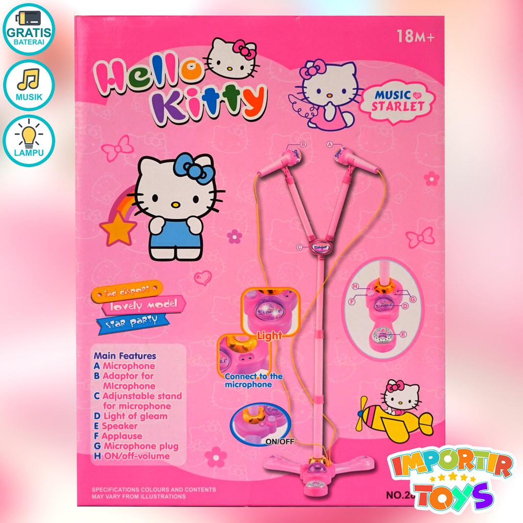 Mainan Musikal Microphone Hello Kitty Bernyanyi Anak dengan untuk 2 orang