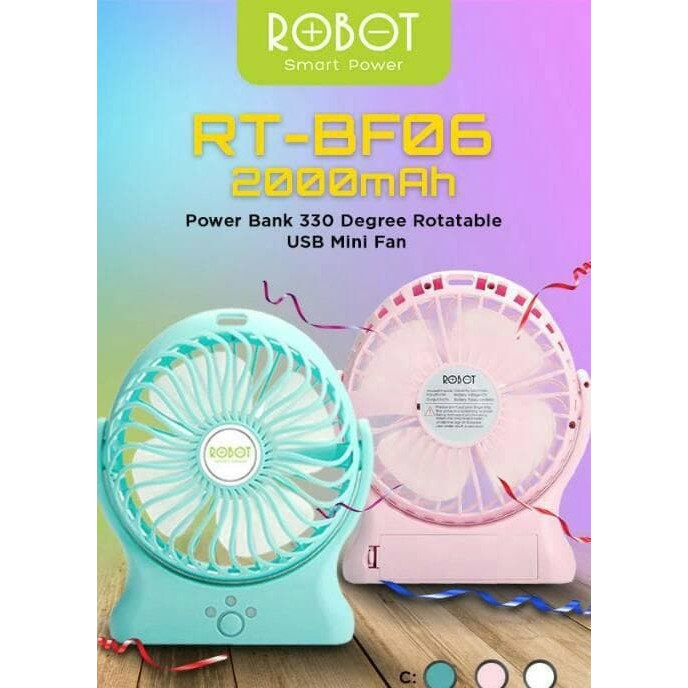 VIVAN Robot Power Bank RT-BF06 2000mAh Portable Kipas Angin - Mini Fan - Merah Muda