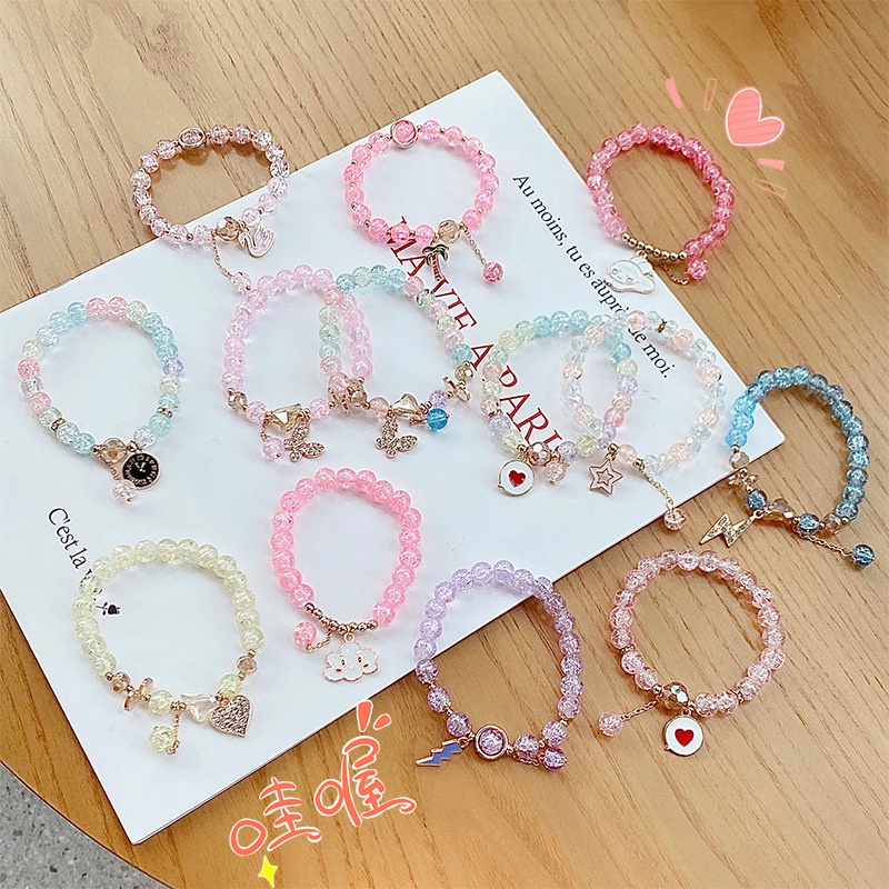 Gelang Manik-Manik Kaca Warna-Warni Model Butterfly Heart Cherry Untuk Anak