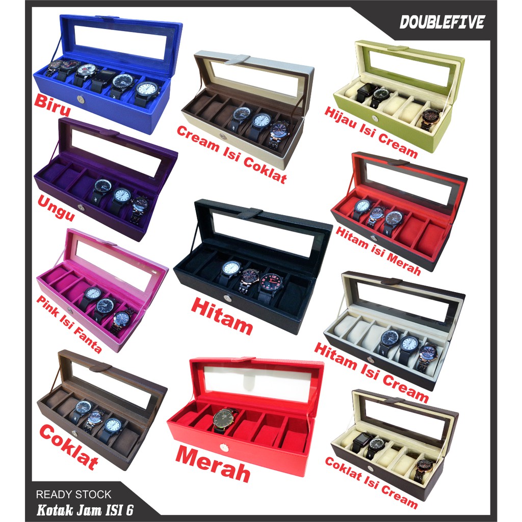 Kotak jam penyimpanan jam box organizer jam tangan isi 6 full color