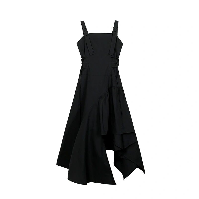 NICO##DRESS HITAM PENDEK/HEPBURN GAYA SLIP GAUN WANITA BARU RASA DESAIN PINGGANG DIKENDALIKAN RENDA HITAM