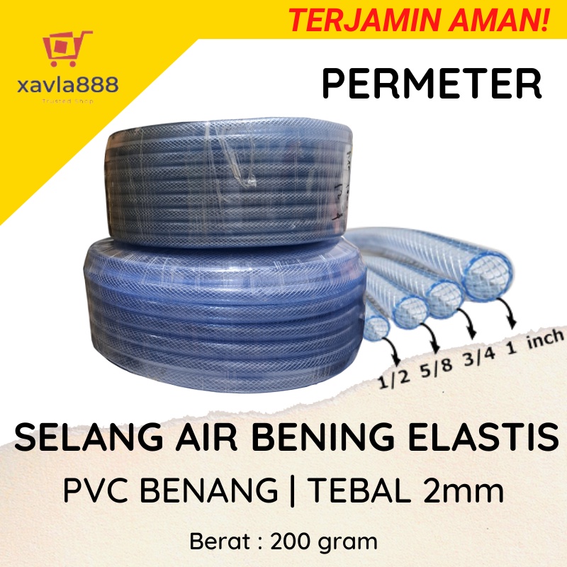 Selang Air Kristal Bening 1/2 5/8 3/4 1 inch Permeter - Selang Cuci Motor Serat Benang Elastis