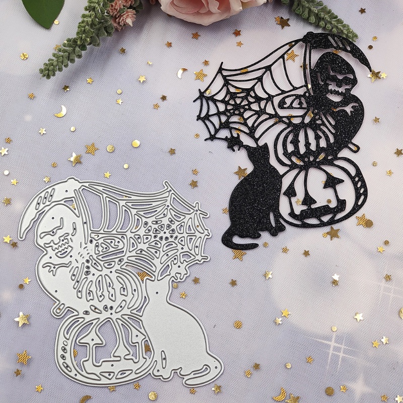 Zzz Cetakan Stensil Cutting Dies Motif Penyihir Halloween Bahan Metal Untuk Scrapbook / Craft DIY