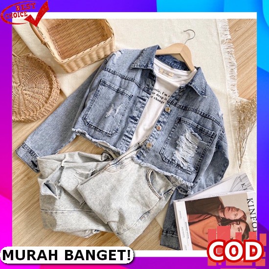 Jaket Wanita Oversize Cewek Jeans Terbaru Korea Jacket Jins Jumbo Kekinian (Original) Wendy Jacket J