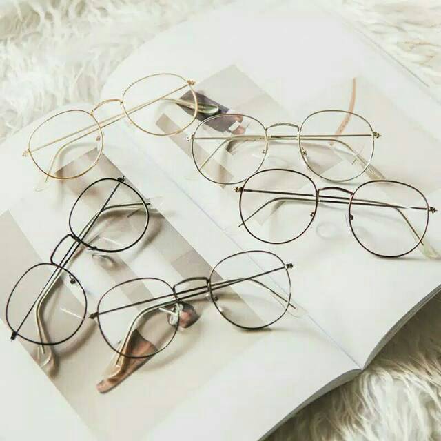 Kacamata Lensa Rangka Transparan Retro Vintage Metal Frame Eyeglaaess