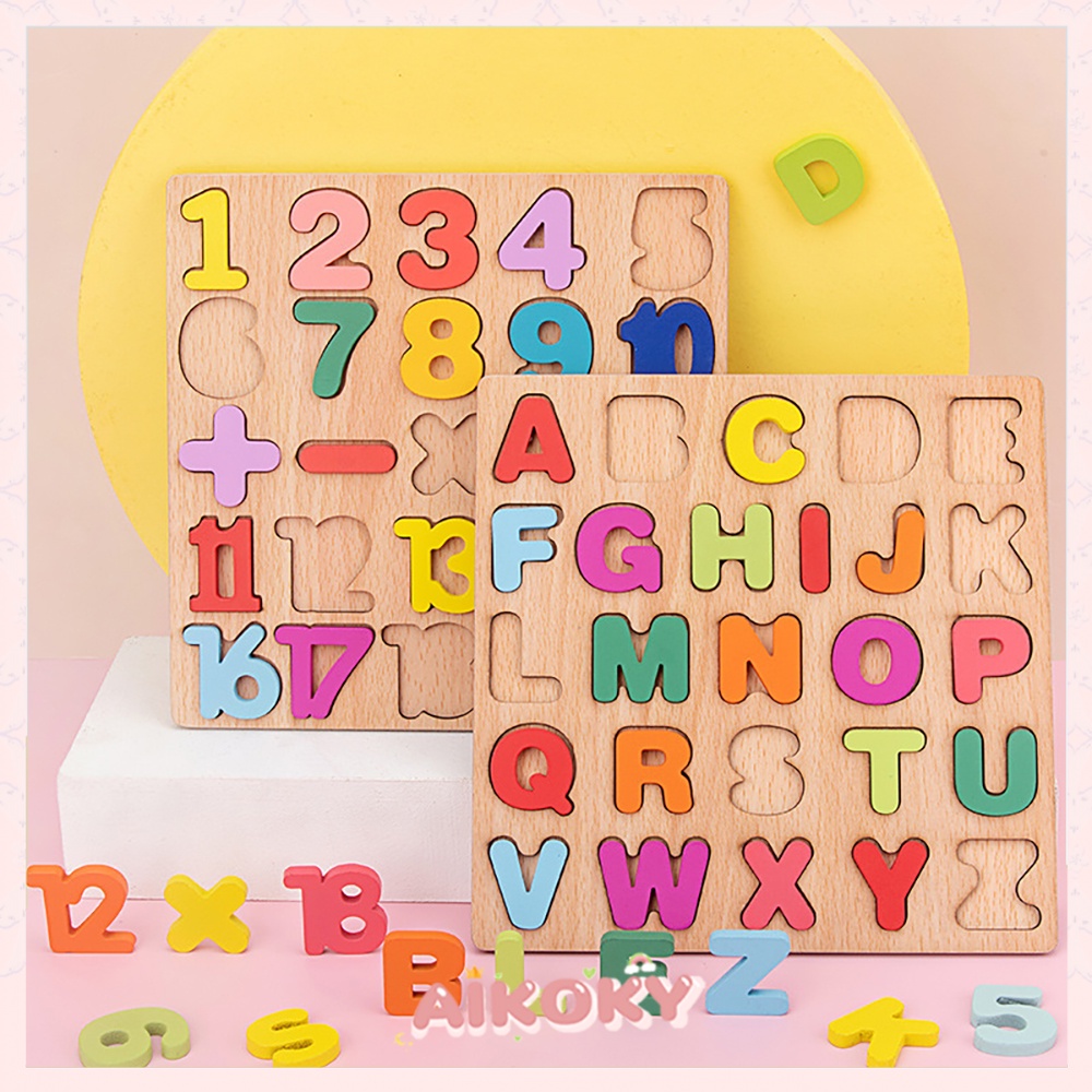 Aikoky Puzzle ABC Mainan Edukasi Anak / Puzzle Alphabet / Puzzle Bentuk Geometri Belajar Huruf dan Angka