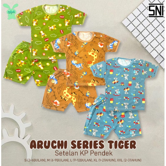 Aruchi Baby Setelan Pendek Kc pundak oblong SML - Aruchi setelan oblong pendek motif/Piyama bayi