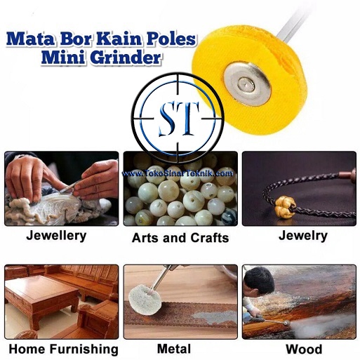 Mata Bor Kain / Mata Tuner Poles Kuning Mini Grinder Polishing Wheel Buffing Pad Brushes Shank 3mm Gerinda Bor Mini Polisher