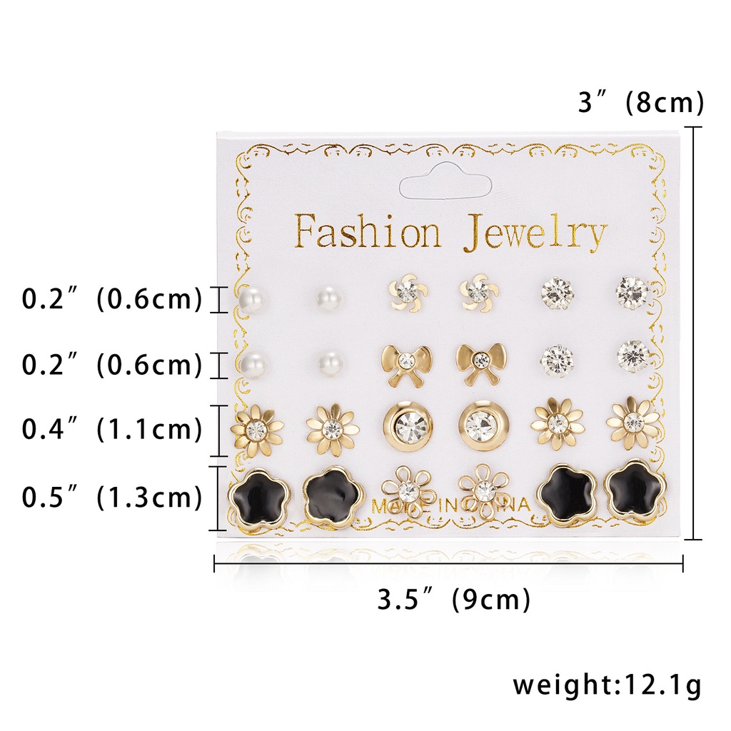 12 Pasang / set Anting Tusuk Desain Bunga / Pita Hias zircon / Mutiara / Berlian Serbaguna Untuk Wanita