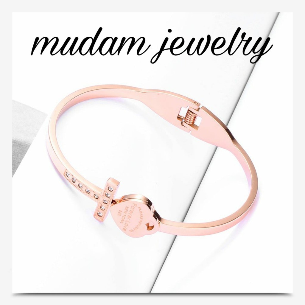 Gelang Titanium &quot; FOREVER LOVE NEW YORT 520 &quot; Rose Gold Lapis Emas 18K