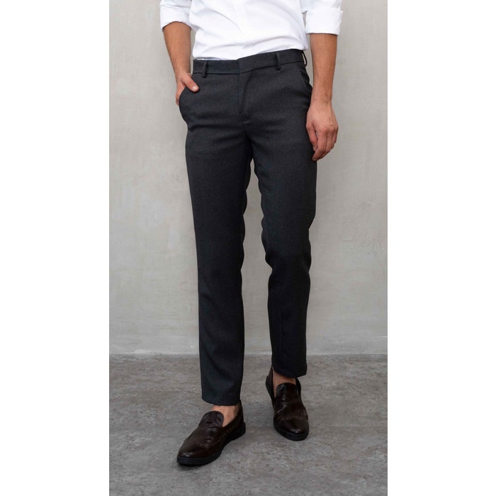 celana kerja pria slim fit formal bahan houseofcuff abu tua + belt