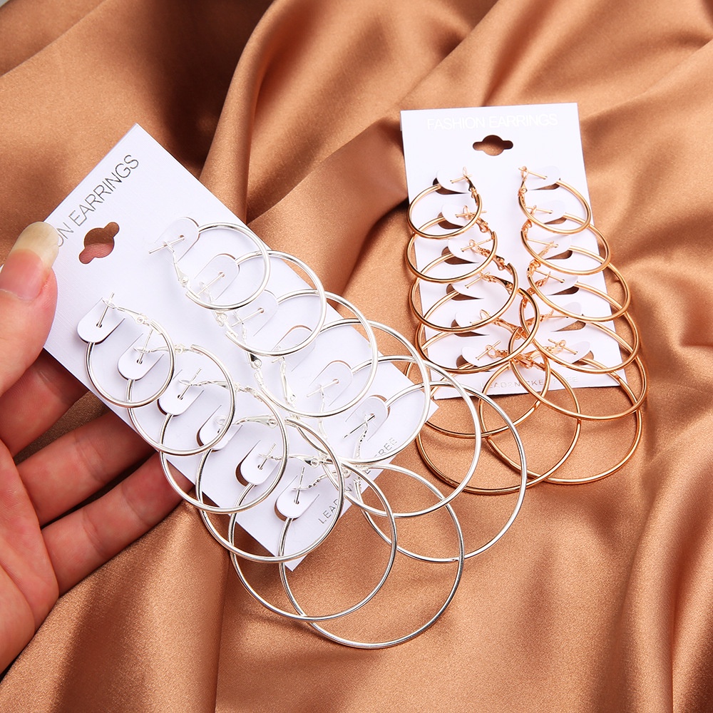 6pcs Set Anting-anting Hoop Besar Dan Kecil Klub Malam Sederhana Dan Modis R35