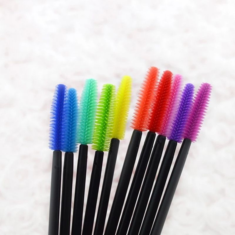 Mascara Wand BRUSH SILICONE 1Pack Isi 50pcs Sisir Bulu Mata Spoolie Karet Eyelash Extension Brush